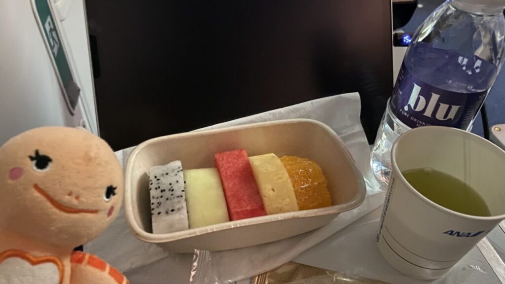 ANA844便、シンガポール発のエコノミークラス用フルーツプラッターミールの軽食
