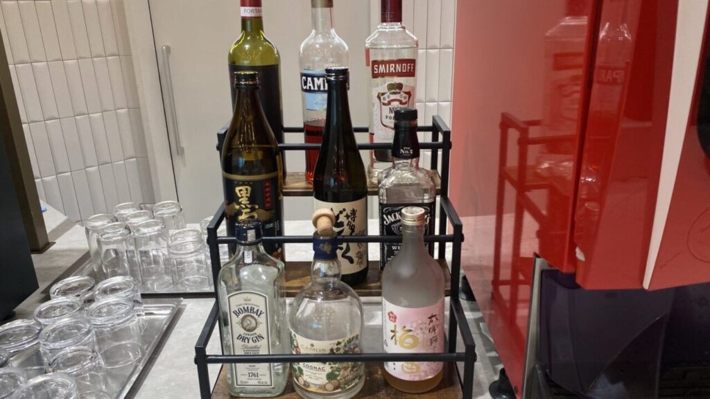 福岡空港国際線ラウンジ福岡のスピリッツ類（焼酎・ジン・ウイスキー・梅酒など）