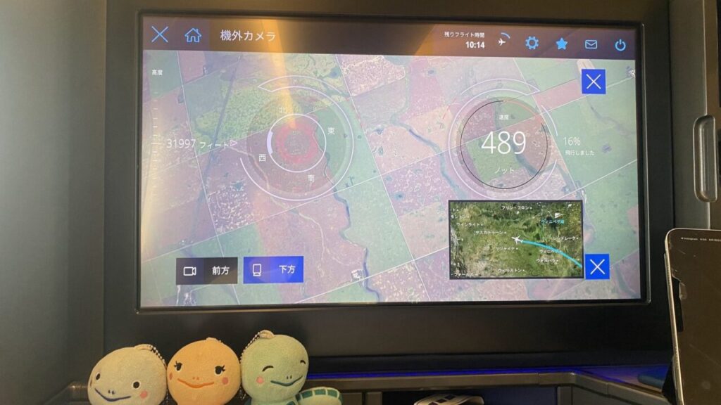 機内食を食べ終えると機体はカナダ上空に