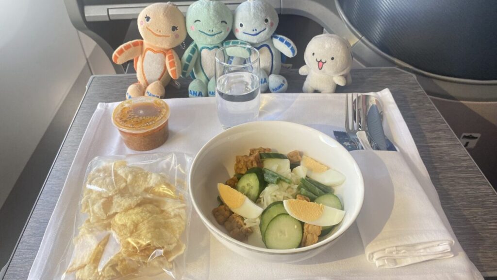 シンガポール航空SQ105便の機内食（ガドガドサラダ）