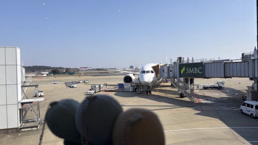 成田空港54番ゲートに到着したANA802便